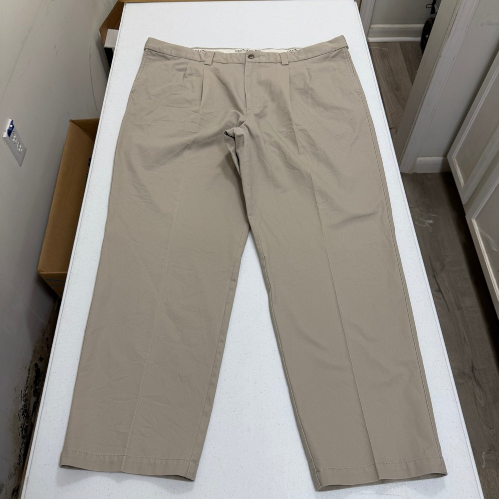 Oak Hill Mens 46x32 Khaki Tan Pleated Premium Chino Pants 100% Cotton Twill
